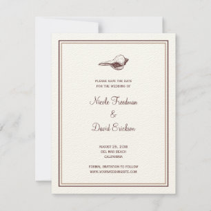 Brown seashell wedding announcement save the date