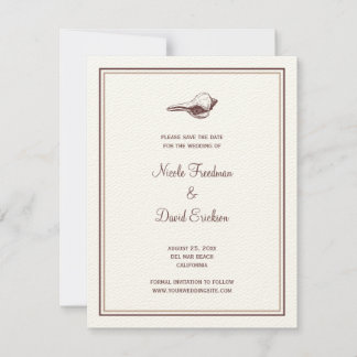 Brown seashell wedding announcement save the date