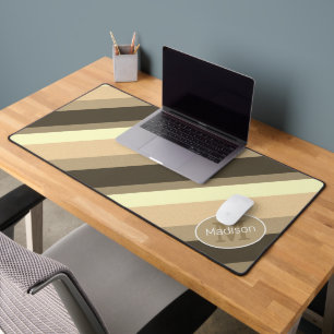 Brown sepia retro geometric lines Monogram Desk Mat