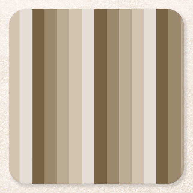 Brown shadow stripes square paper coaster (Front)