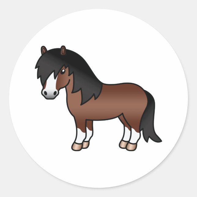Brown Shetland Pony Cute Cartoon Illustration Classic Round Sticker (Front)