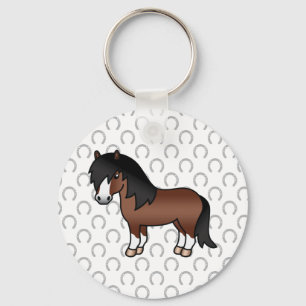 Brown Shetland Pony Cute Cartoon Illustration Key Ring