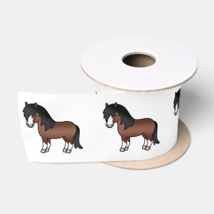 Brown Shetland Pony Cute Cartoon Illustration Satin Ribbon