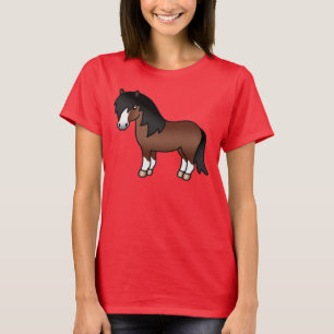 Brown Shetland Pony Cute Cartoon Illustration T-Shirt