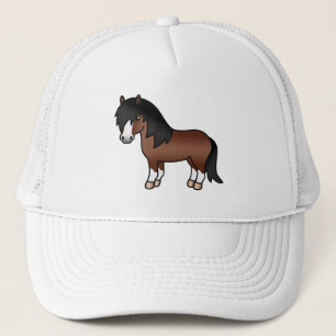 Brown Shetland Pony Cute Cartoon Illustration Trucker Hat
