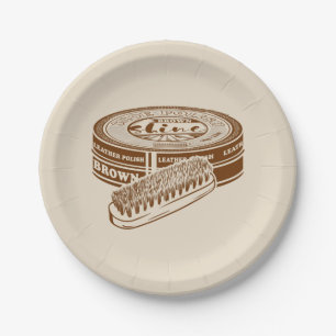 Brown shoe polish tin paper plate