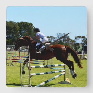 Brown Show Jumping Horse, Square Wall Clock