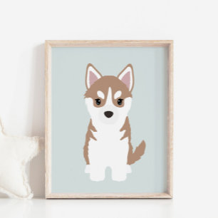 Brown Siberian Husky Puppy Kids Room Decor Poster