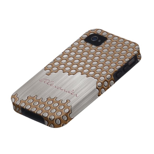 Brown & Silver Brushed Aluminium Metal-Custom Text Case-Mate iPhone Case (Bottom)