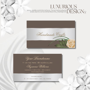 Brown Silver Decor Cute Rose Flower Elegant Floral Business Card