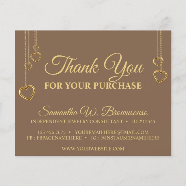 Brown Simple Clean Heart Gold Thank You (Front)