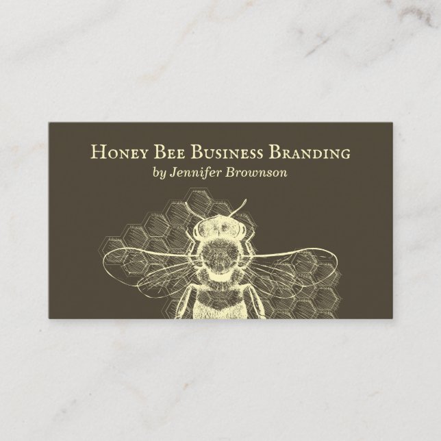 Brown Simple Honeycomb Bee Retro Apiary Business Card (Front)