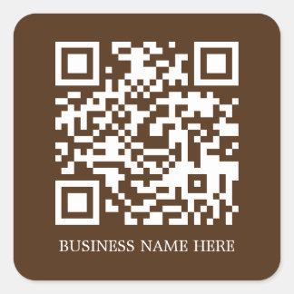 Brown Simple, Modern QR Code Business Name Square Sticker