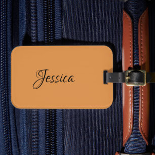 Brown simple script name plain luggage tag