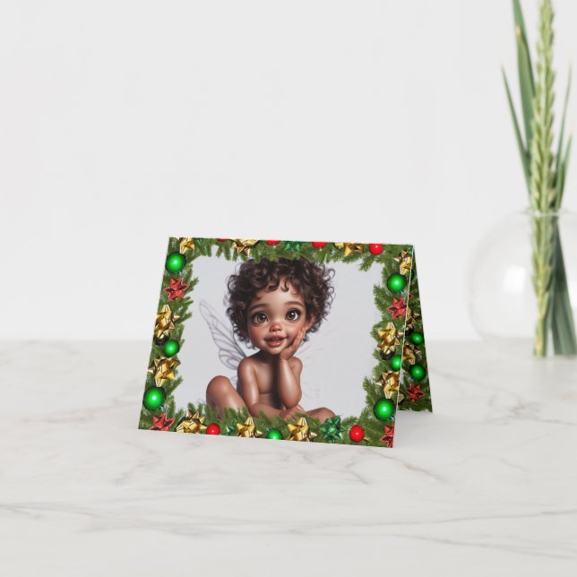 Brown Skin Baby Christmas Fairy  Card (Front)