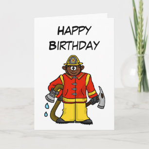 Brown-Skin Cartoon Fireman  Card   Customize It!