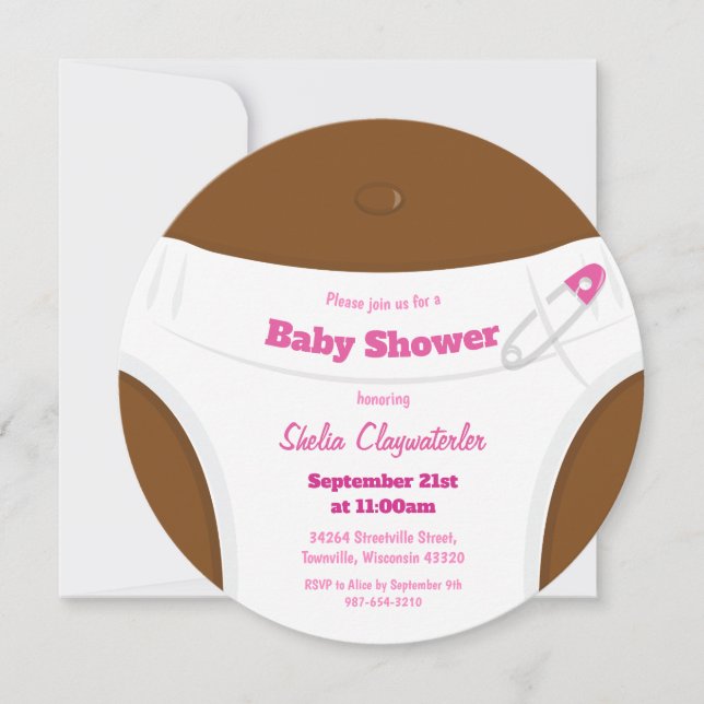 Brown Skin & Diaper Pink | Baby Shower Invitation (Front)