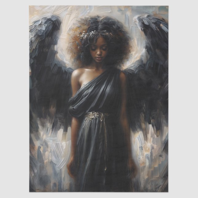 Brown-Skinned Angel Girl With Black Wings Tissue Paper (Front)