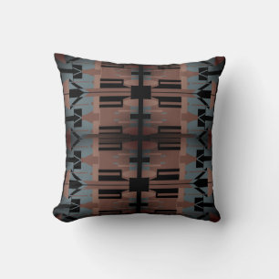 Brown Slate Blue Black Mediterranean Art Mosaic Cushion