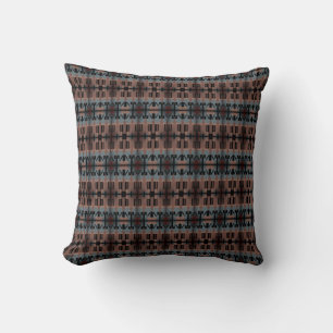 Brown Slate Blue Black Mediterranean Art Thin Rows Cushion