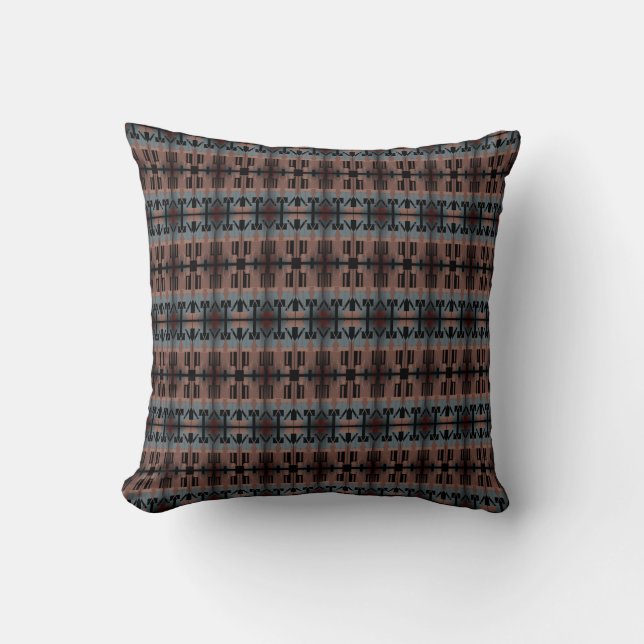 Brown Slate Blue Black Mediterranean Art Thin Rows Cushion (Front)