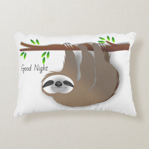 Brown Sloth Good Night Good Morning Reversible Decorative Cushion