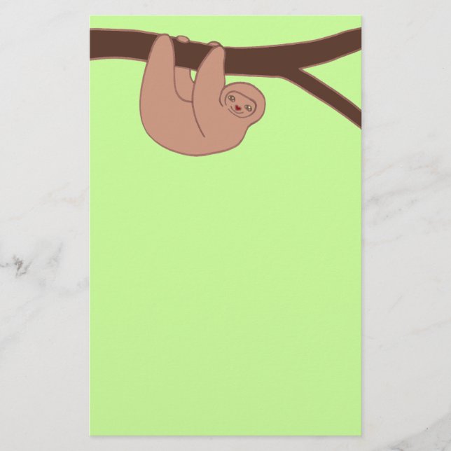 Brown Smiling Sloth with Heart Nose Stationery (Front)