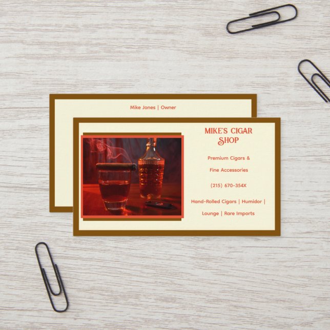 Brown Smoke Cigar Shop Business Card (Front/Back In Situ)