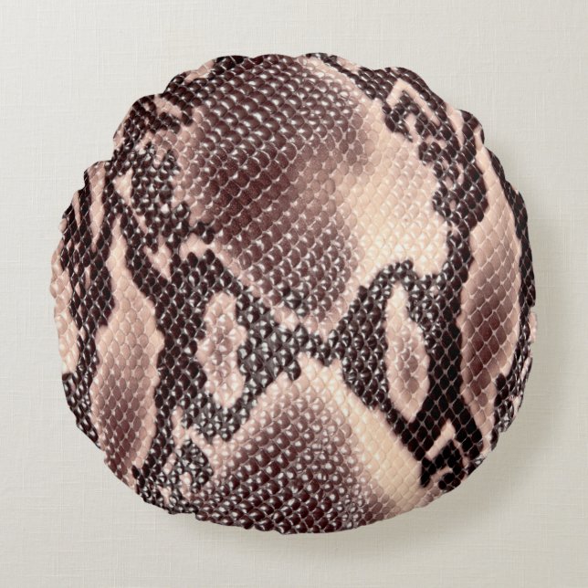 Brown snake leather texture round cushion (Front)