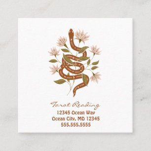 Brown Snake Pink Flowers Tarot Reading Square Business Card