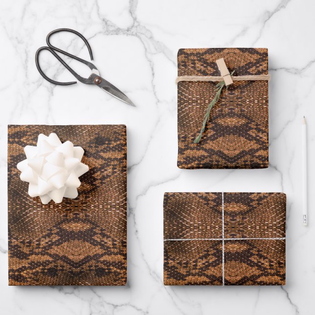 Brown Snake Skin Print Wrapping Paper Sheet (Front)