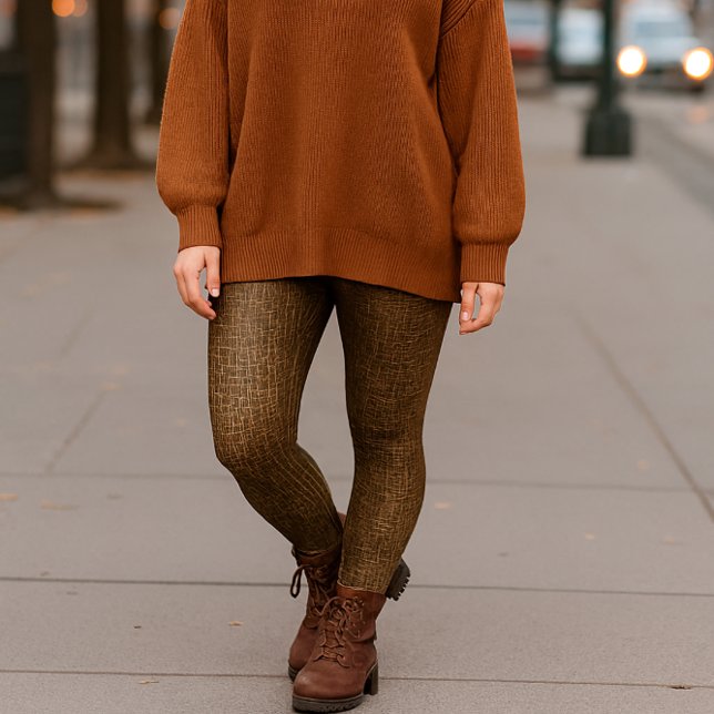 Brown Snakeskin Look Print-All-Over Legging (Saturday city look: The ribbed half-zip pullover adds cozy texture and casual look to brown legging)