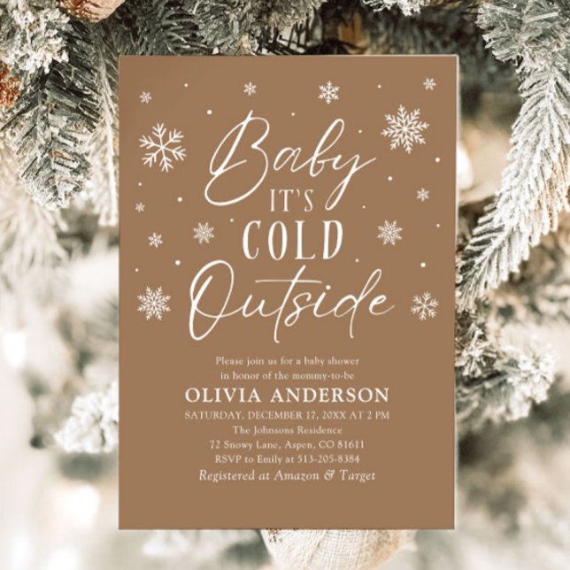 Brown Snowflake Baby It's Cold Outside Baby Shower Invitation (Brown Snowflake Baby It's Cold Outside Baby Shower Invitation)
