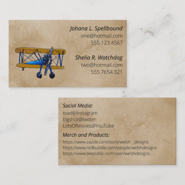 Brown Social introduction calling card-biplane Business Card (Front/Back)