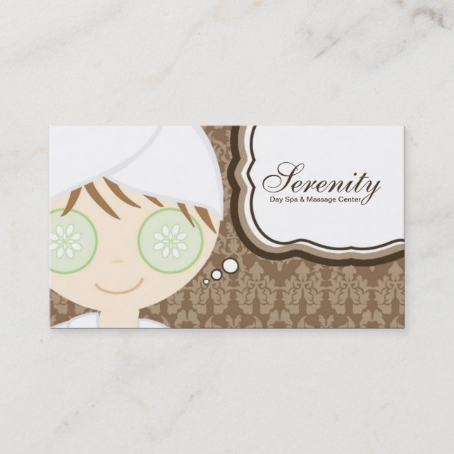 Brown Spa Girl Cucumber Spa Massage Business Card (Front)