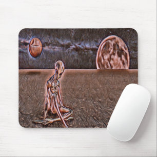 Brown space alien mouse pad