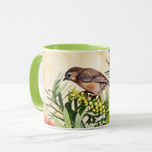 Brown Sparrow Bird Flowers Art Mug Cup