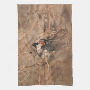 Brown Sparrow Birds Rustic Nature Photography Tea Towel