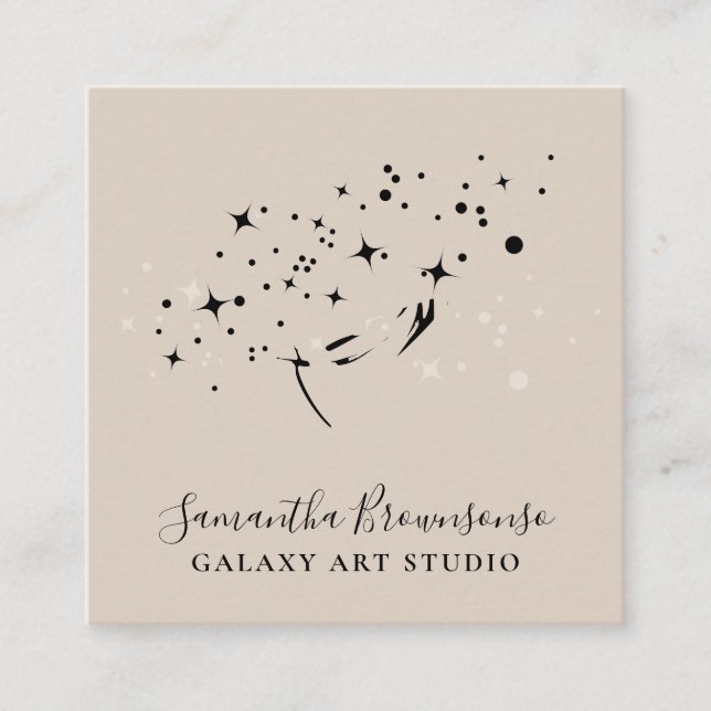 Brown Spiritual Reiki Feminine Planet Galaxy Square Business Card (Front)