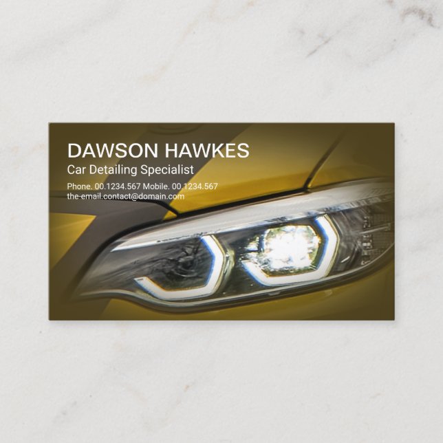 Brown Sports Car Headlights Auto Detailing Business Card (Front)