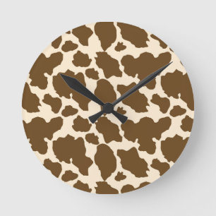 Brown Spots Cow Print Farmer Farm Animals Classy Round Clock