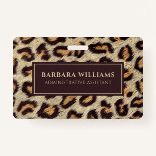 Brown spots leopard pattern faux fur texture ID badge