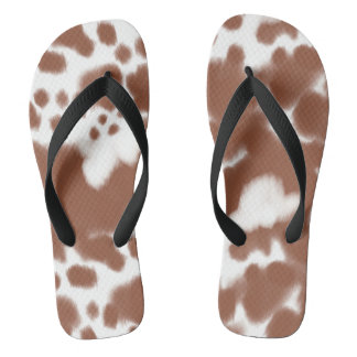 Brown spotted cow hide jandals