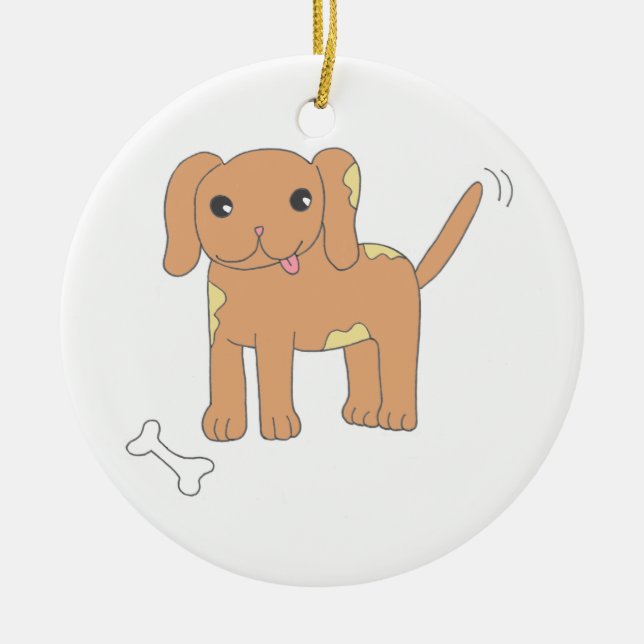 Brown Spotted Puppy Dog Ceramic Tree Decoration (Front)