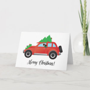 Brown Springer Spaniel Dog - Car with Tree on Top Holiday Card