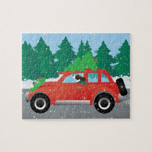 Brown Springer Spaniel Dog - Car with Tree on Top Jigsaw Puzzle