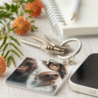 Brown springer spaniel portrait key ring