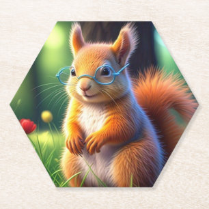 Brown Squirrel Sitting On Grass-43543 Paper Coaster