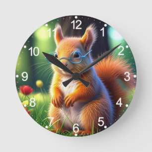 Brown Squirrel Sitting On Grass-43543 Round Clock