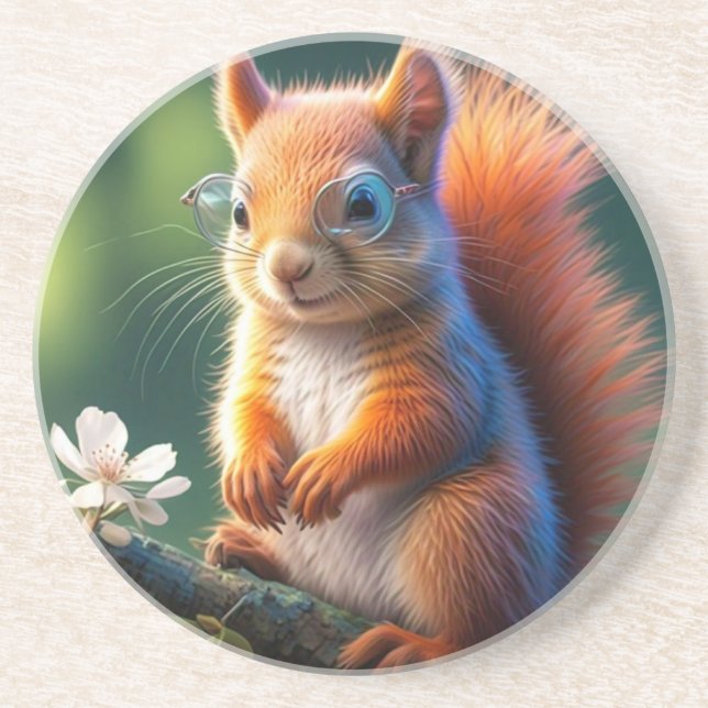 Brown Squirrel Sitting on The Branch-567656 Coaster (Front)
